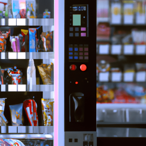 vending machine with snacks and drinks inside of a nail salon