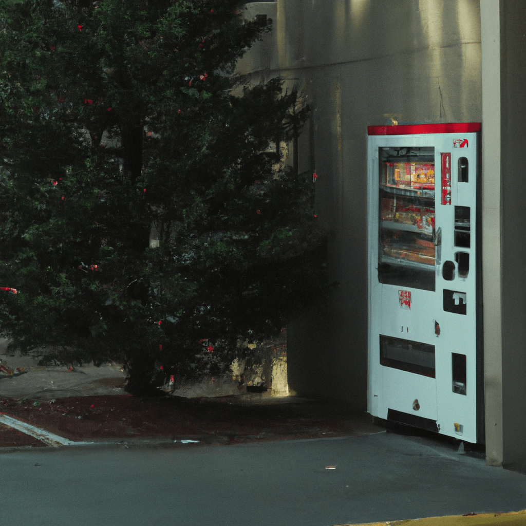 vending machine next to a building in downtown Richmond, Virginia, add pine trees